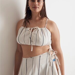 Madewell Tie-Front Bubble Cover-Up Crop Top in Lighthouse